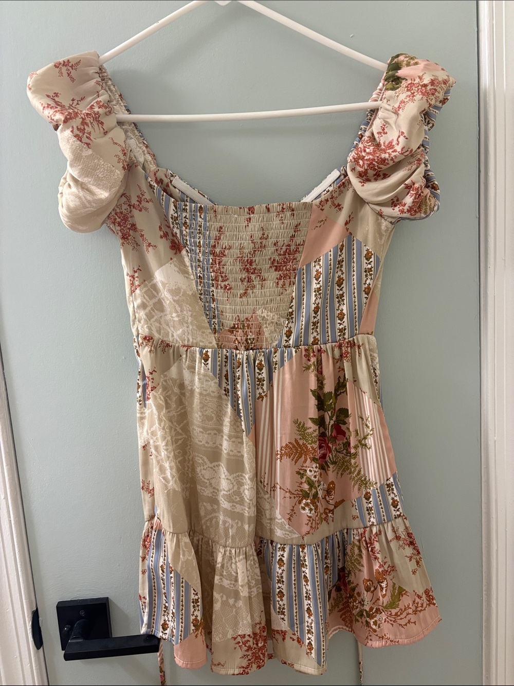 Urban Outfitters Floral Patchwork Babydoll Dress in Blush and Cream